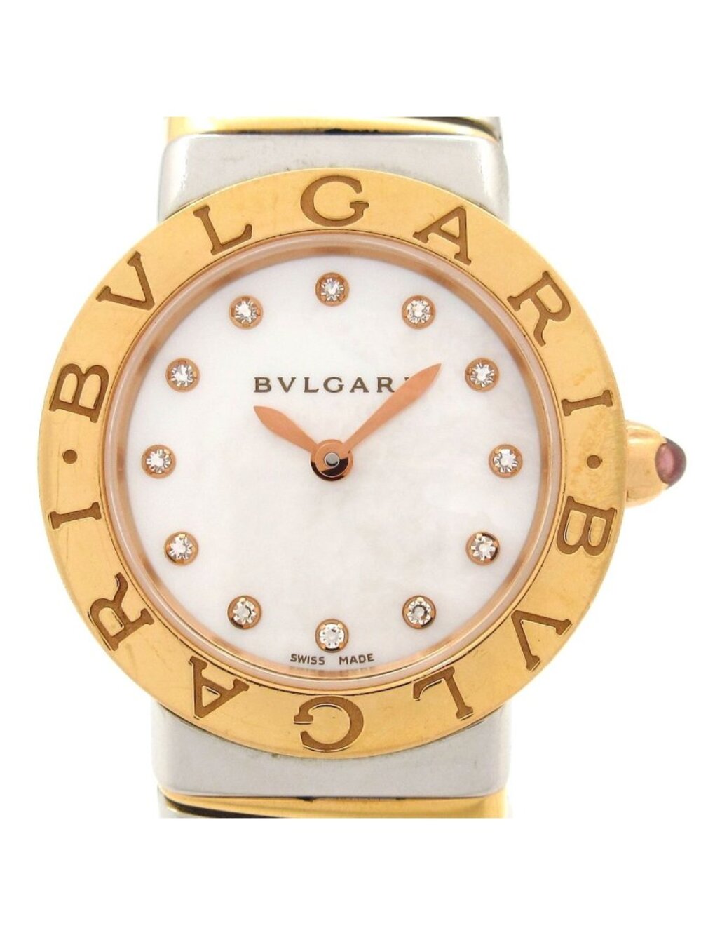 Bvlgari Watch Tubogas 18k Pink Gold SS Diamond Index Shell White
